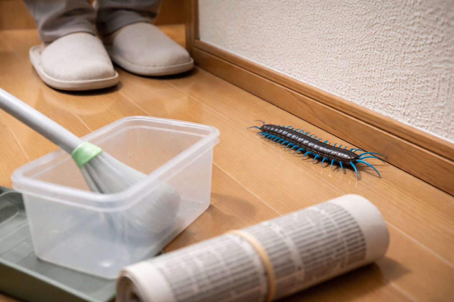 家の中にいる青いムカデ