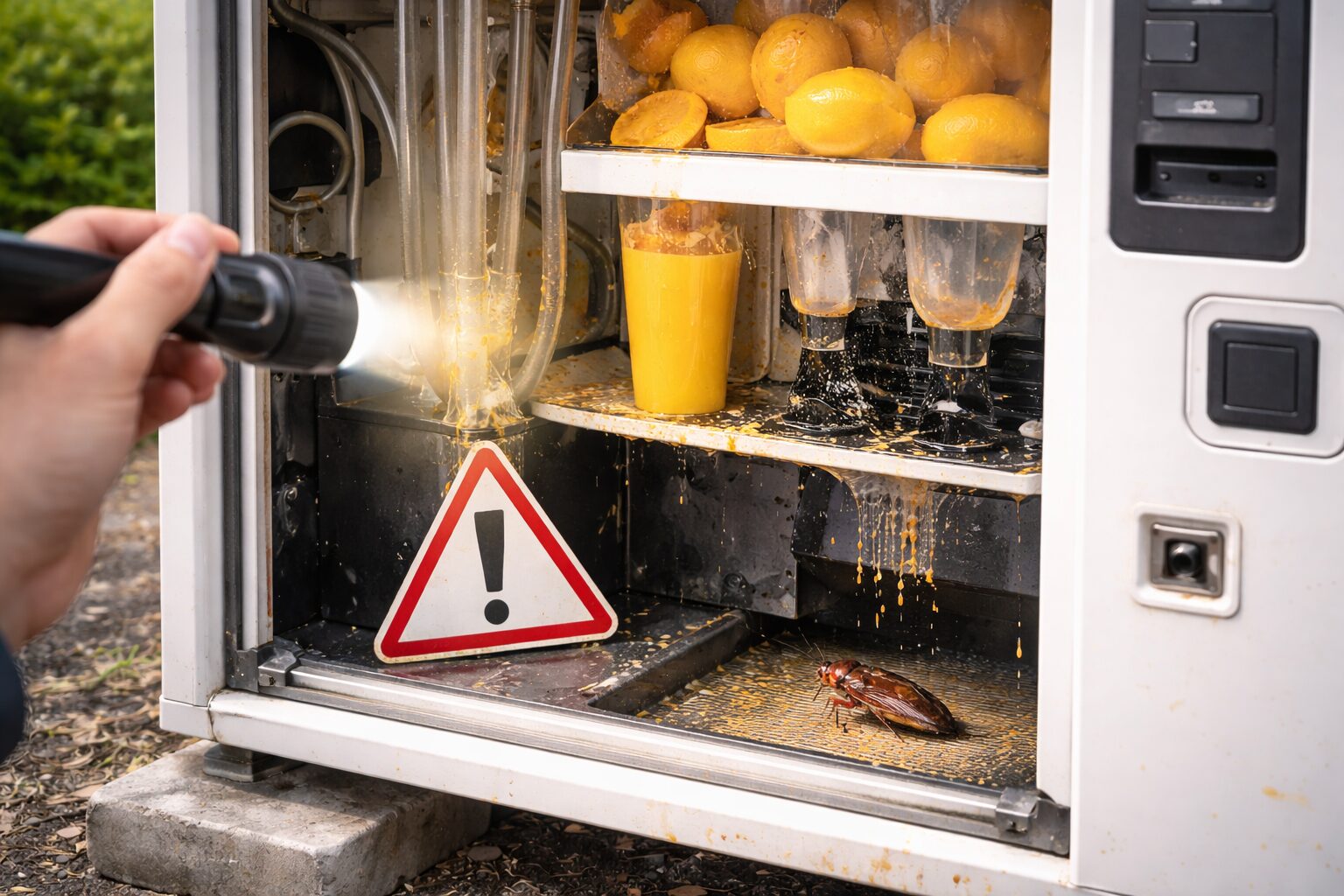 オレンジジュース自販機の構造と衛生管理の仕組みとゴキブリの関係